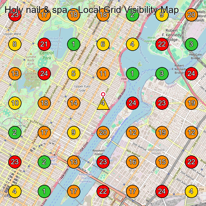 Holy nail & spa Nail Salon GeoGrid ranking map for New York NY